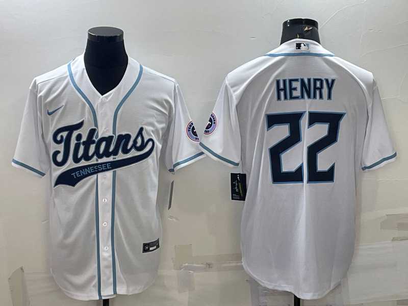 Mens Tennessee Titans #22 Derrick Henry White With Patch Cool Base Stitched Baseball Jersey->tennessee titans->NFL Jersey